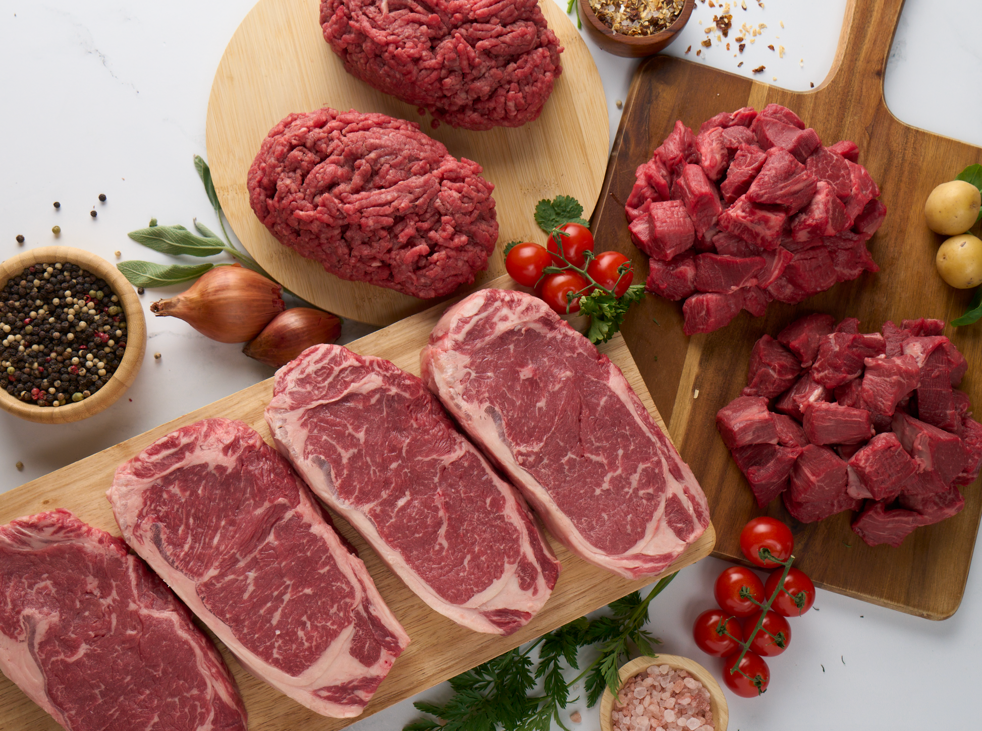 City Slicker USDA Prime Bundle from Riverbend Ranch – New York Strip Steaks, Tenderloin Tips, and Ground Beef